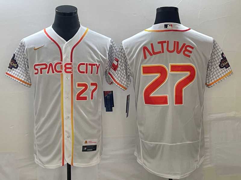 Mens Houston Astros #27 Jose Altuve Number White 2023 City Connect Flex Base Stitched Jerseys